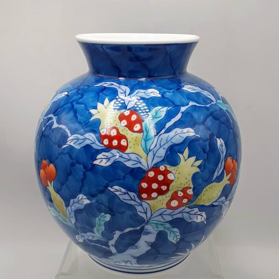 Amazon.co.jp: 有田焼 鍋島焼 青山作 ダミ 柘榴絵 22.0cm 花入